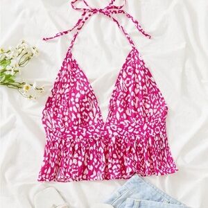 Pink and White Halter Top